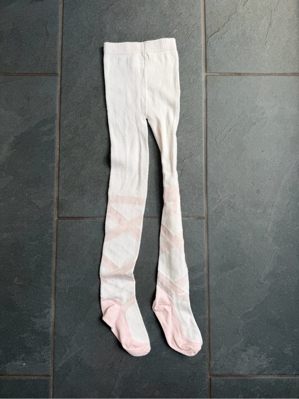 Janie and Jack Cream Tights with Pale Pink Ballet Cross-Back Detail